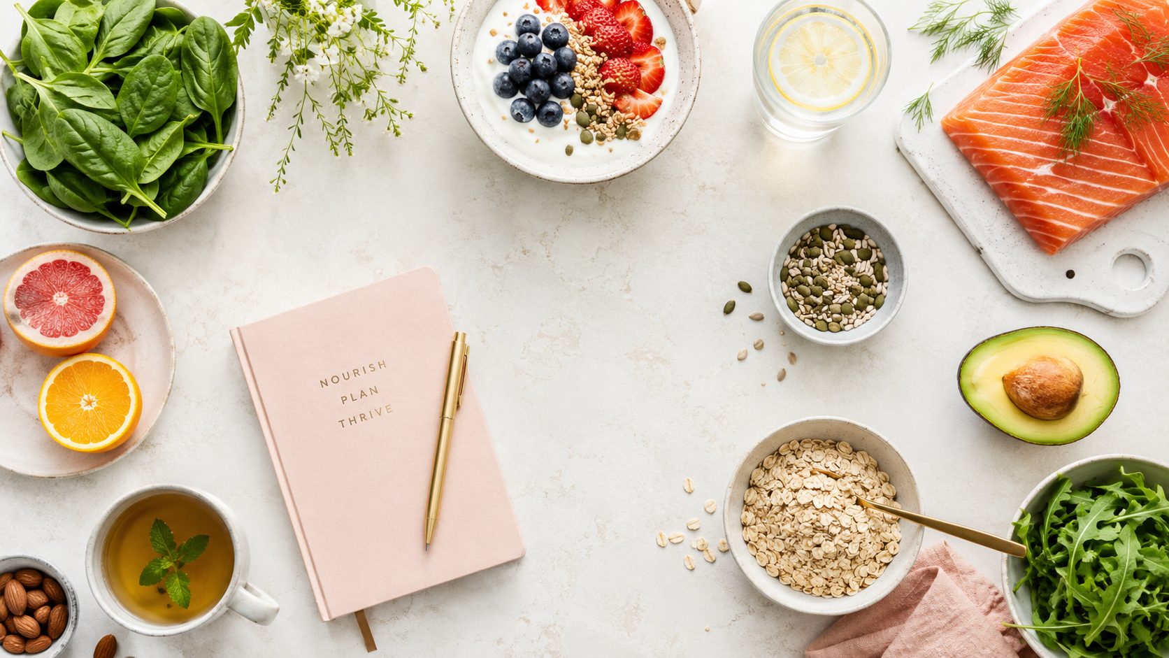 Fresh, balanced ingredients on a bright table